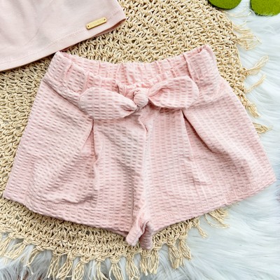 Conj. Batinha com Florzinhas e Short - Rosa